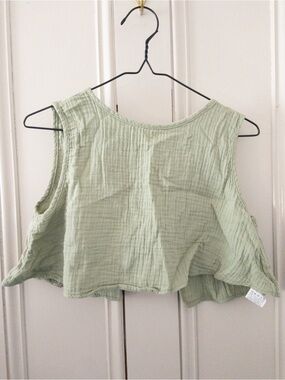 100% Cotton Light Sage Green Tie-Up Back Sleeveless Crop Top